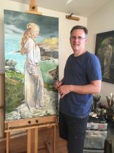 standing by painting of Lady Guineverre